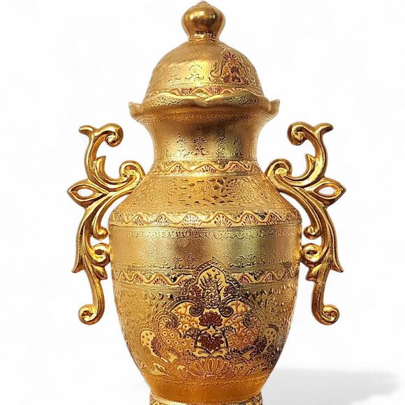 Vintage Large Decorative Gilt Urn w/ Lid Underplate & Bowl Middle Eastern Style - Picture 3 of 16